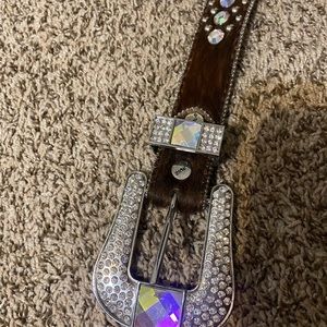 BHW BLING SHOW BELT rhinestones cowhide hair western 4-H